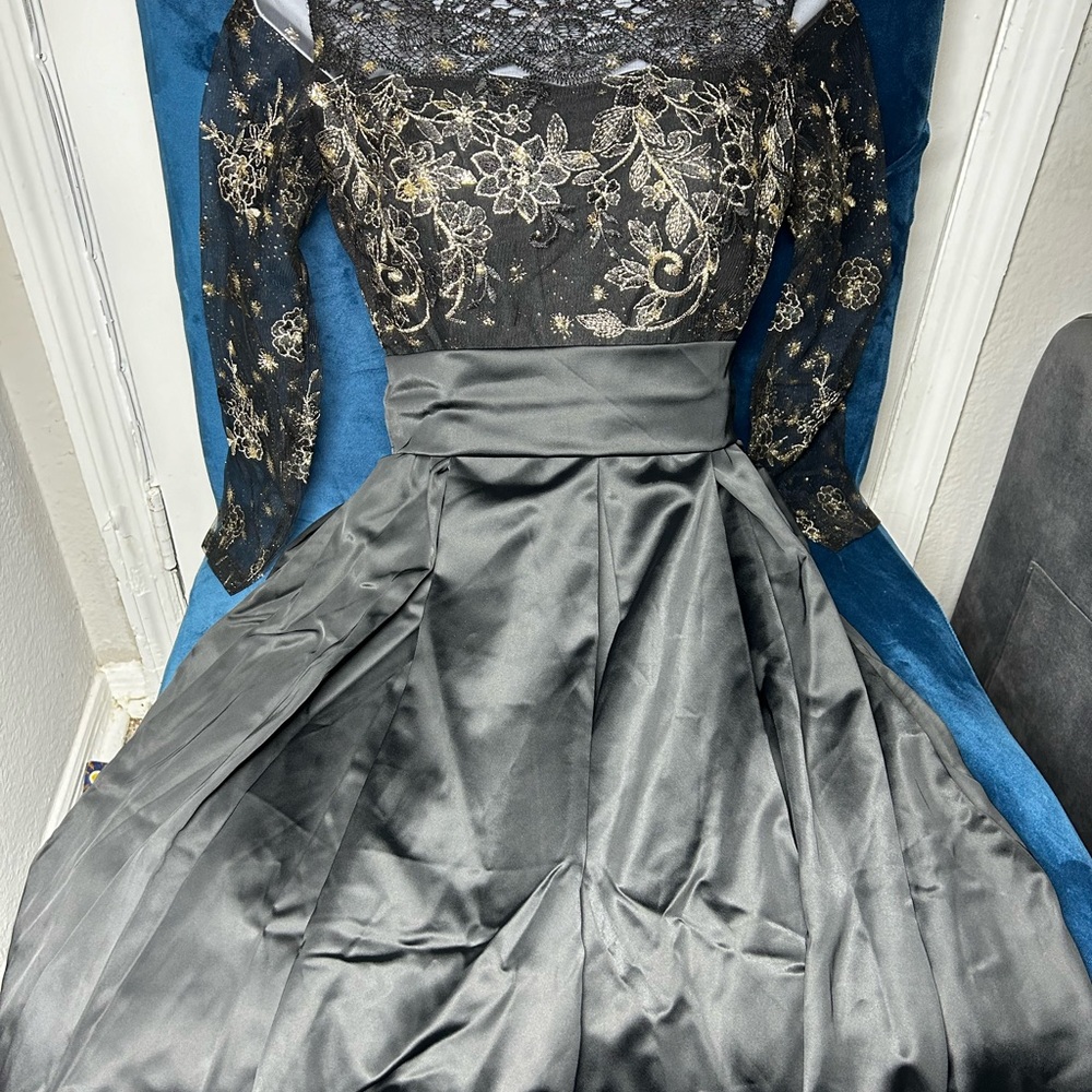 Black and Silver Pleated A-Line Cocktail Dress